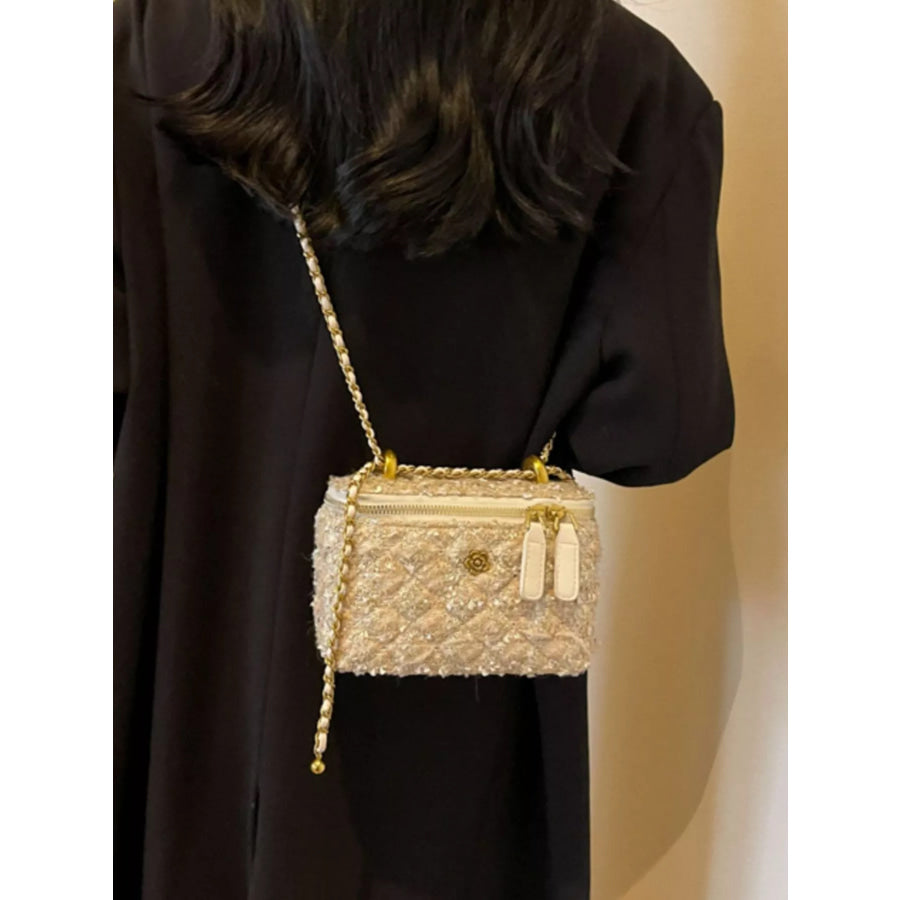 Tweed Crossbody Bag with Chain Strap Apparel and Accessories