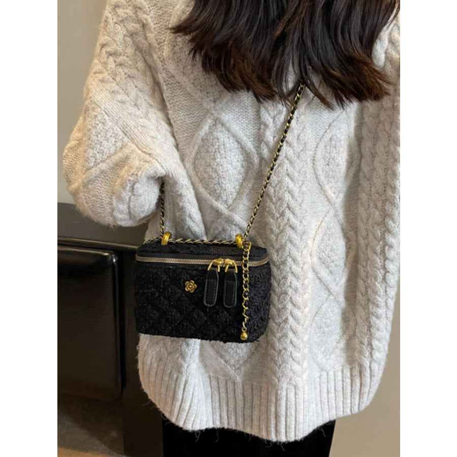 Tweed Crossbody Bag with Chain Strap Apparel and Accessories
