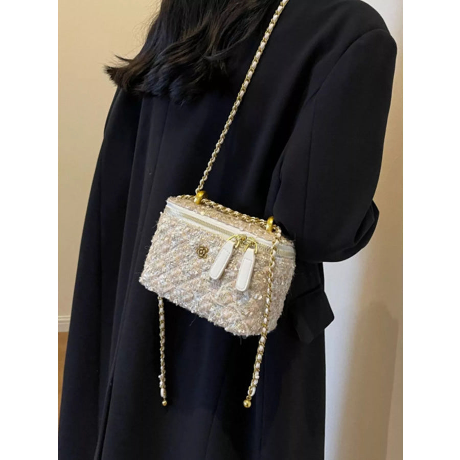 Tweed Crossbody Bag with Chain Strap Apparel and Accessories