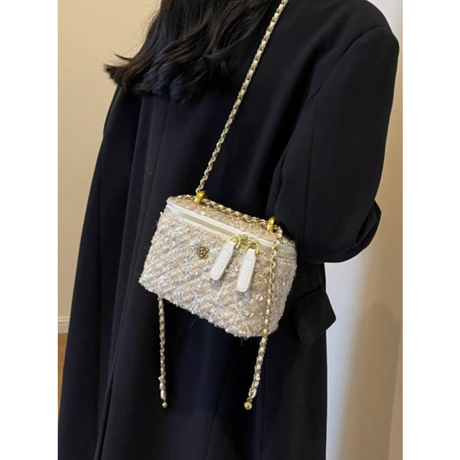 Tweed Crossbody Bag with Chain Strap Apparel and Accessories