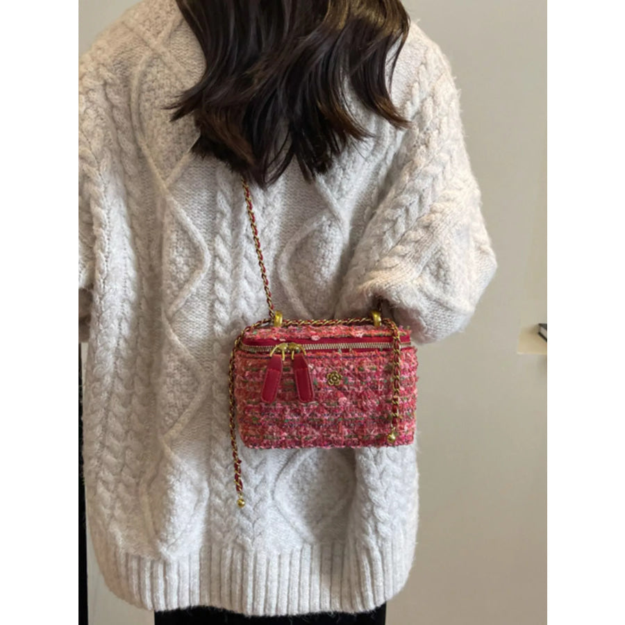 Tweed Crossbody Bag with Chain Strap Apparel and Accessories