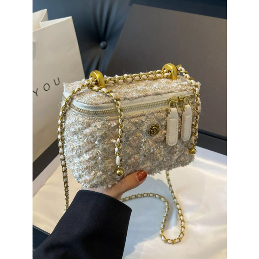 Tweed Crossbody Bag with Chain Strap Cream / ONESIZE Apparel and Accessories
