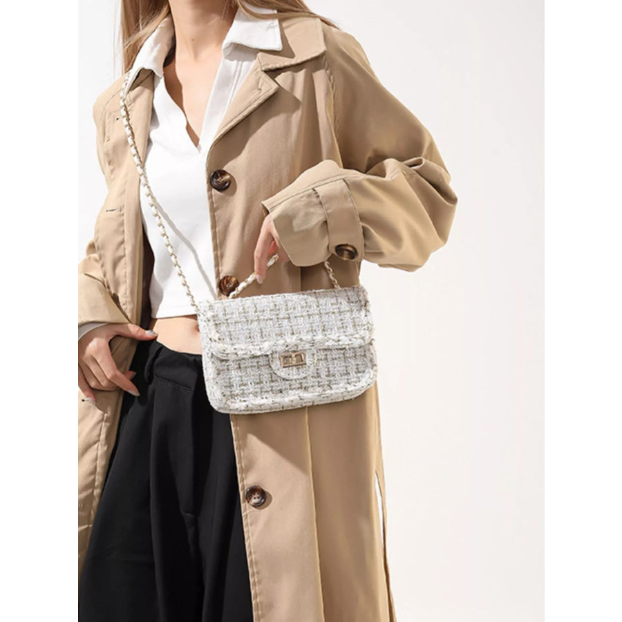 Tweed Flap Crossbody Bag White / One Size Apparel and Accessories