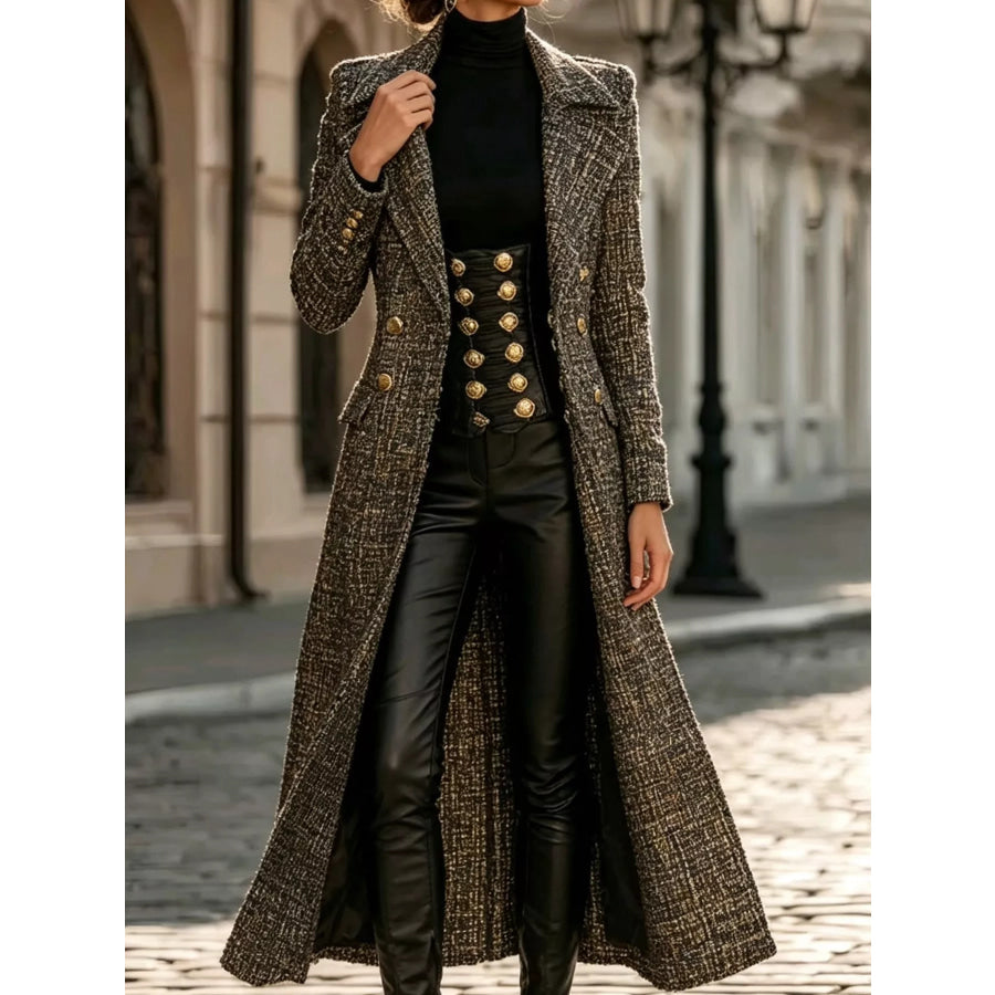 Tweed Long Sleeve Longline Coat Heather Gray / S Apparel and Accessories