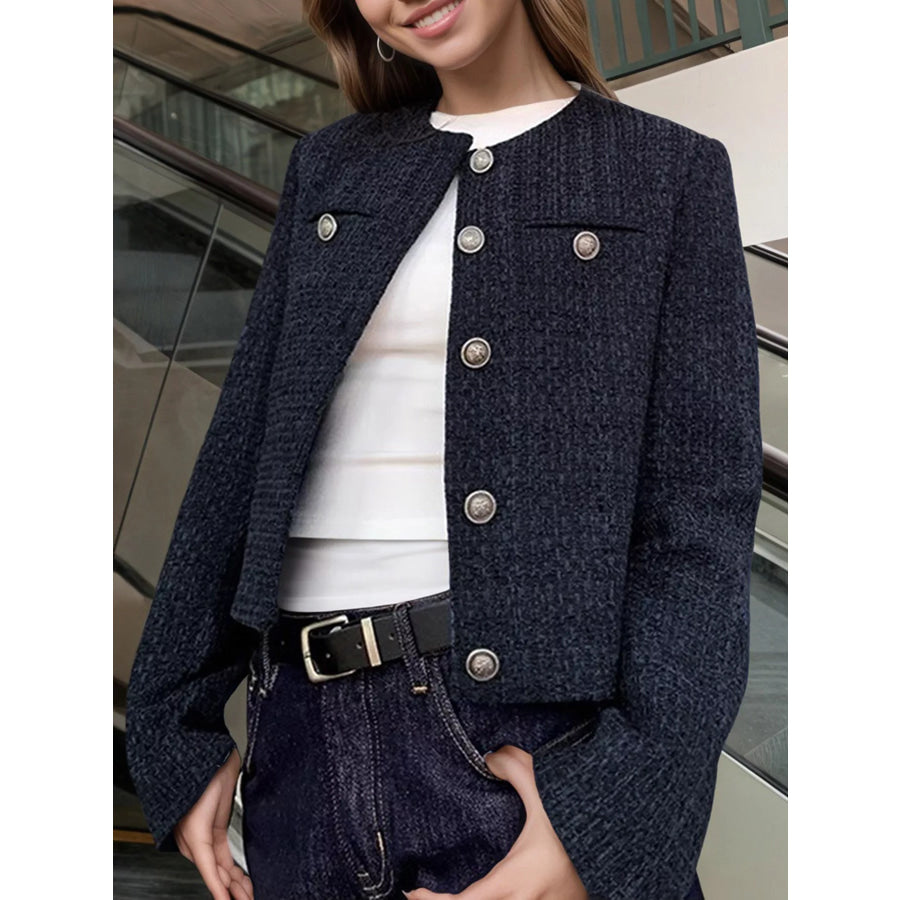 Tweed Metallic Buttons Cropped Outerwear Apparel and Accessories