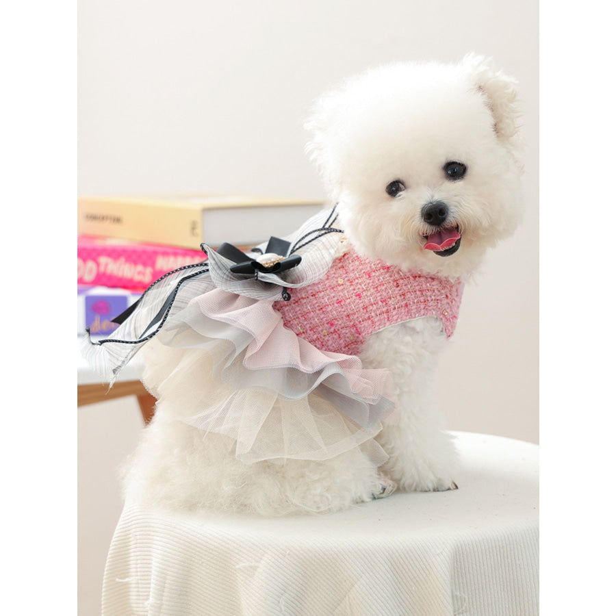 Tweed Pet Dress with Ruffle Pink / XS Apparel and Accessories