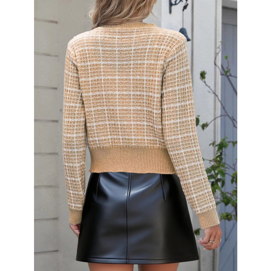 Tweed-Style Bow Button-Down Cardigan Apparel and Accessories
