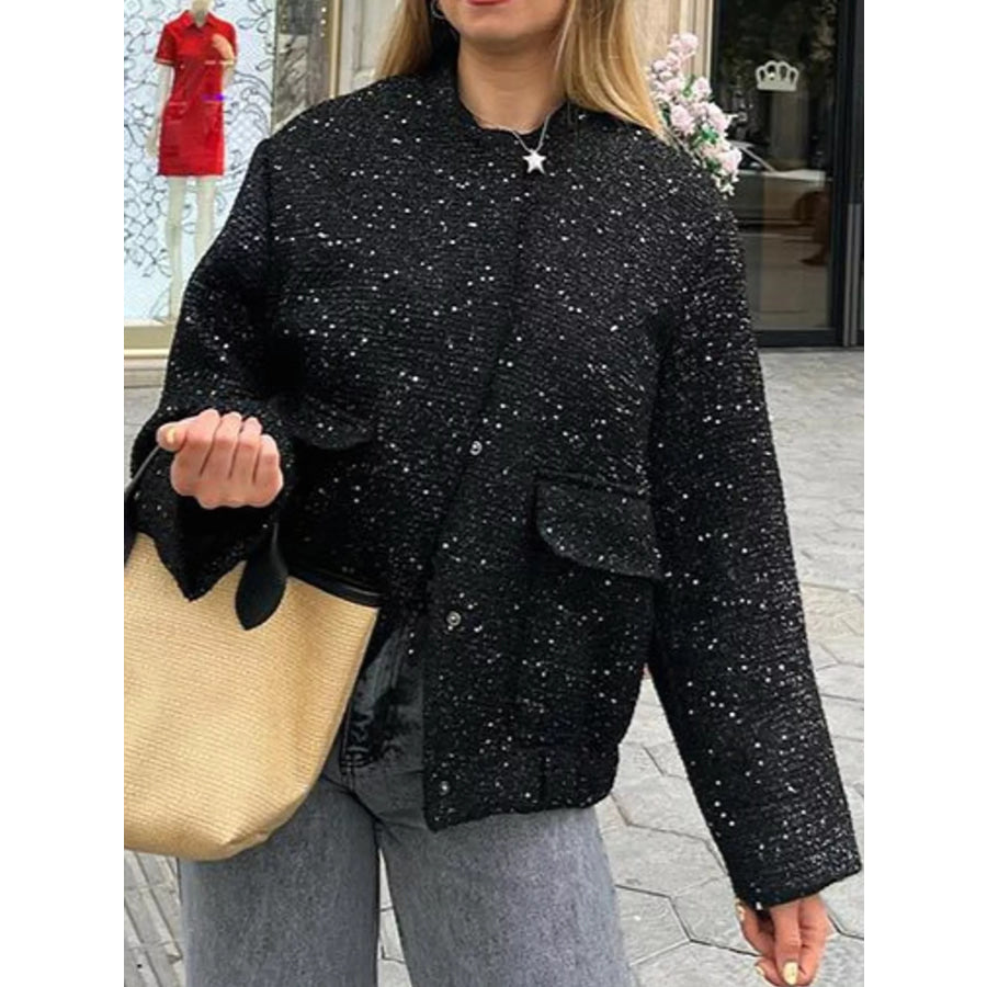 Tweed Textured Long Sleeve Jacket Black-Jacket / XS Apparel and Accessories