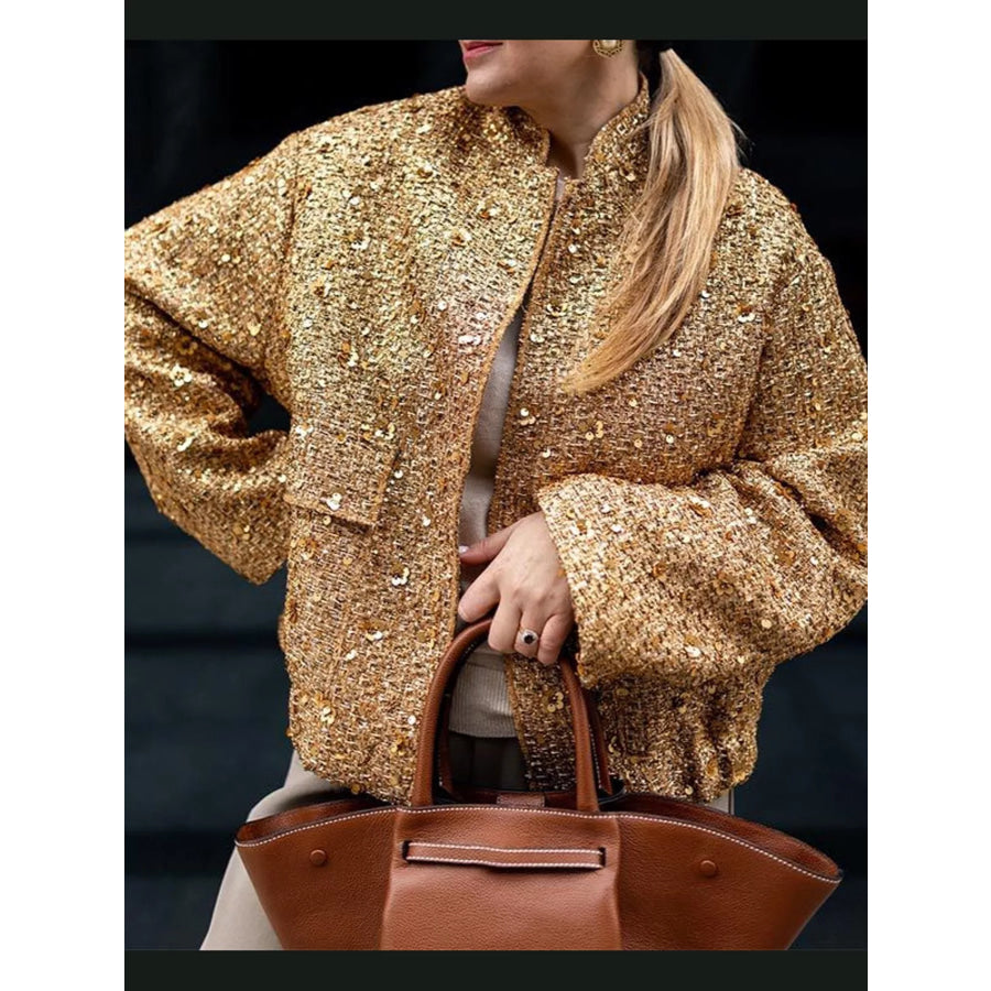Tweed Textured Long Sleeve Jacket Gold-Jacket / XS Apparel and Accessories
