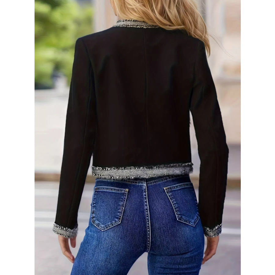 Tweed Trim Open Front Outerwear Apparel and Accessories