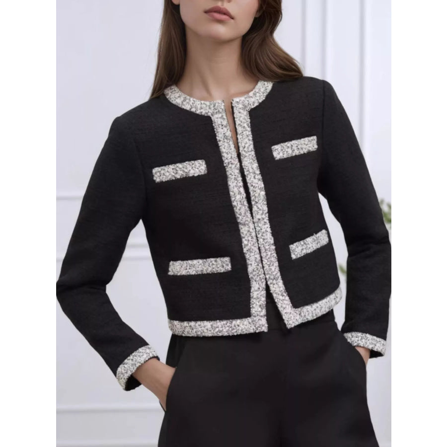 Tweed Trim Open Front Outerwear Apparel and Accessories