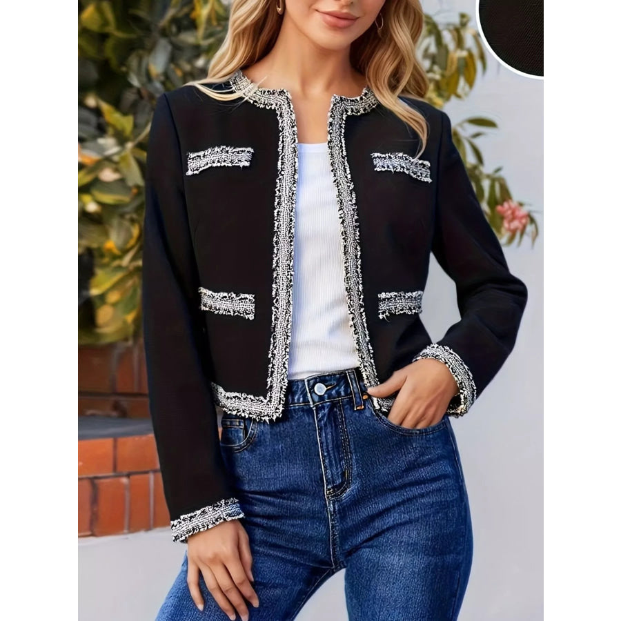 Tweed Trim Open Front Outerwear Black / S Apparel and Accessories
