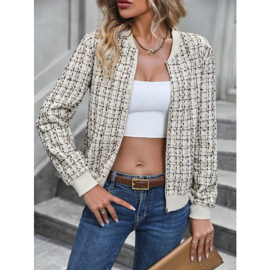 Tweed Zip Up Bomber Jacket Apparel and Accessories