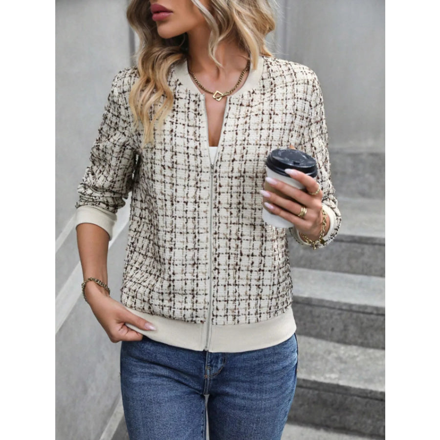 Tweed Zip Up Bomber Jacket Apparel and Accessories