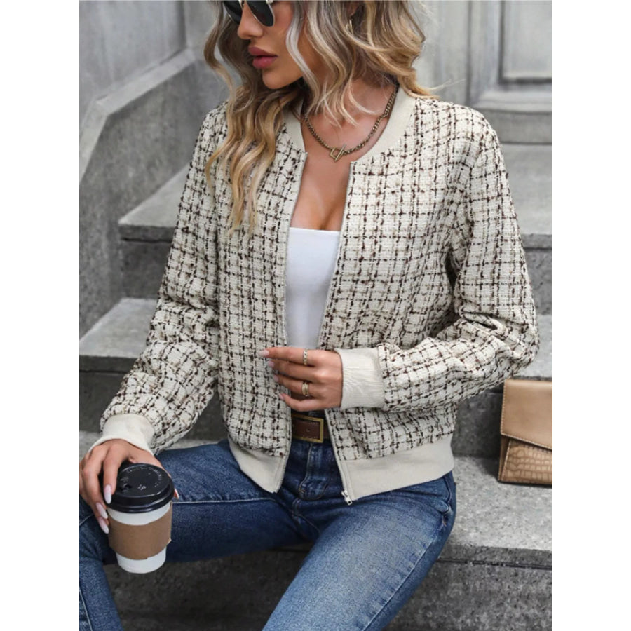 Tweed Zip Up Bomber Jacket Apparel and Accessories