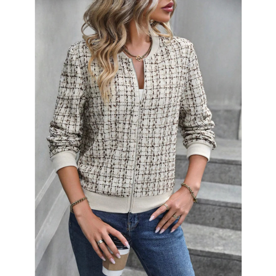 Tweed Zip Up Bomber Jacket Apparel and Accessories