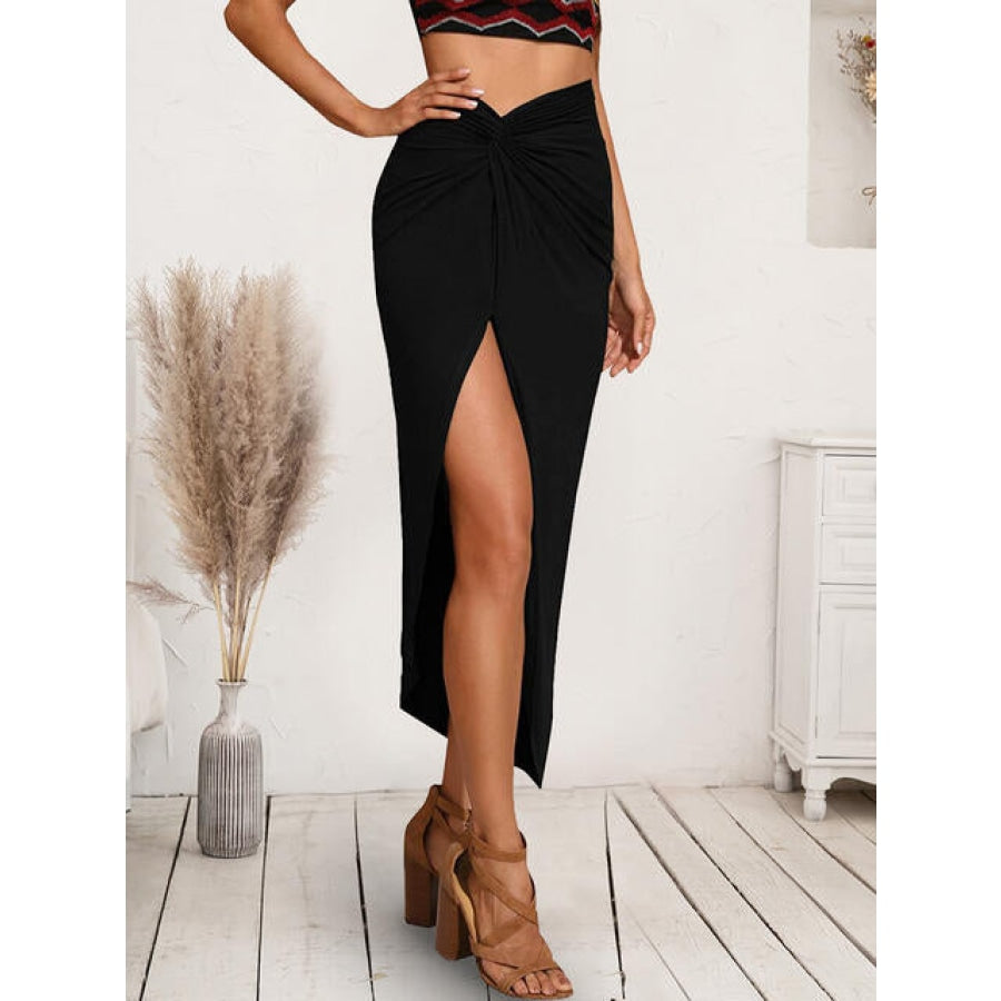Twist Detail Split Skirt Black / S Clothing