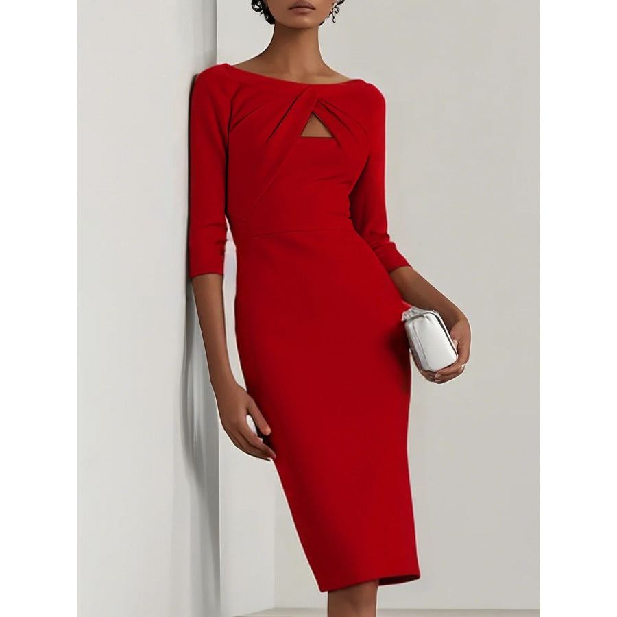 Twist-Front Cutout Midi Dress Deep Red / S Apparel and Accessories