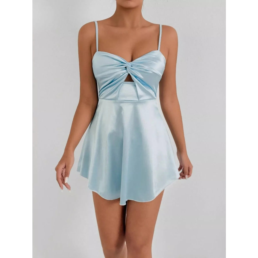 Twist Front Cutout Mini Dress Light Blue / XS Apparel and Accessories