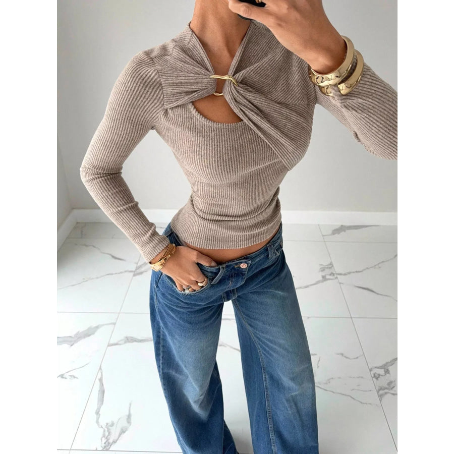 Twist-Front Cutout Ribbed Knit Top Apparel and Accessories