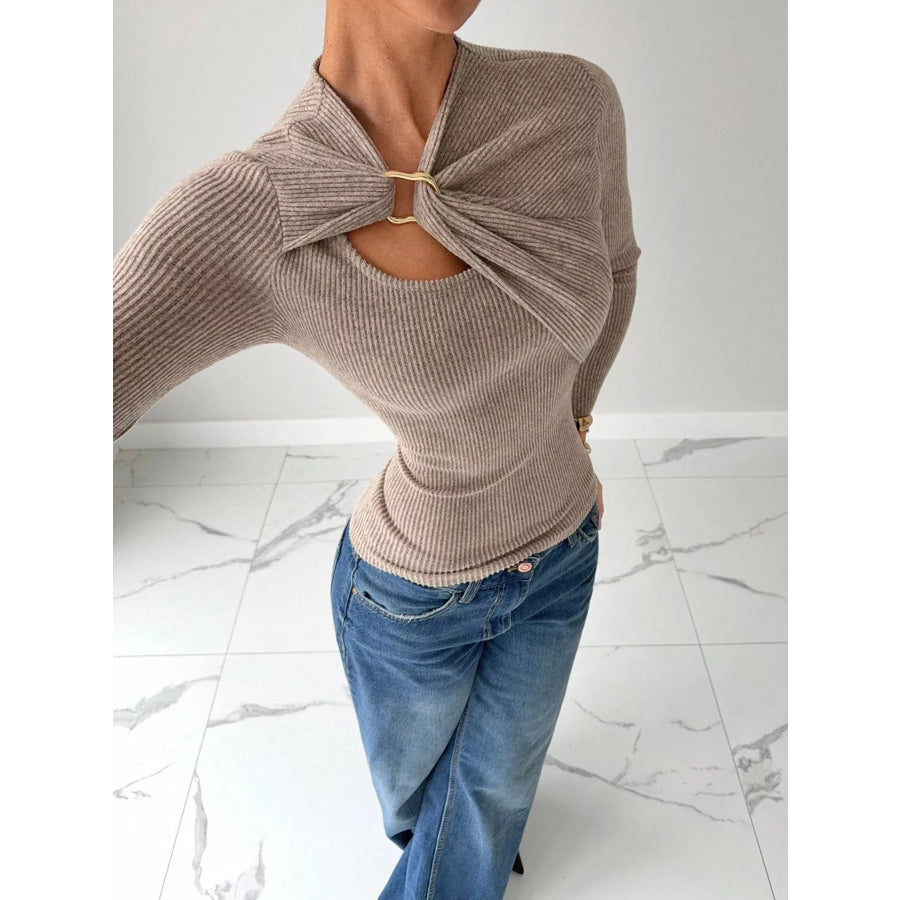 Twist-Front Cutout Ribbed Knit Top Apparel and Accessories