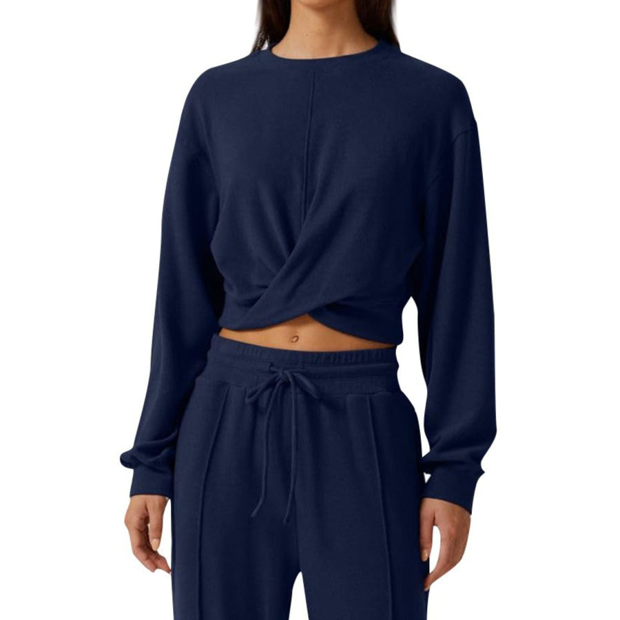 Twist-Front Long Sleeve Top and Pants Set Apparel Accessories