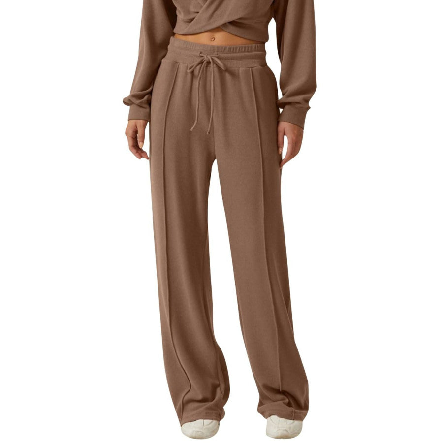 Twist-Front Long Sleeve Top and Pants Set Apparel Accessories