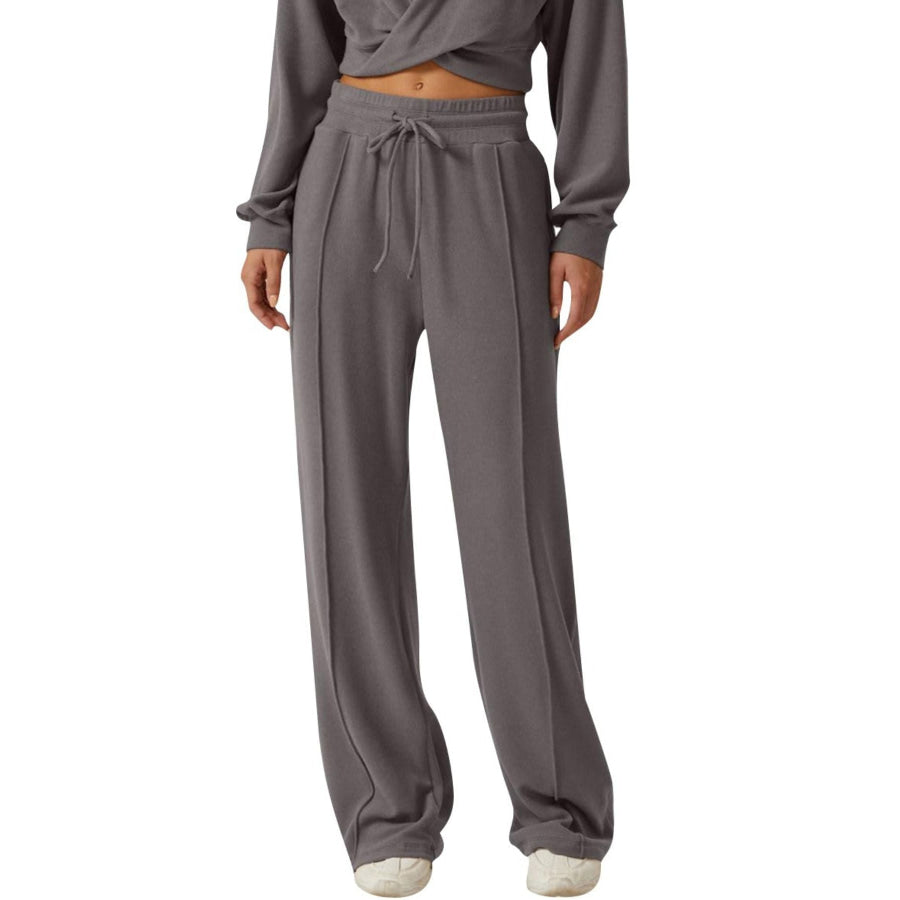 Twist-Front Long Sleeve Top and Pants Set Apparel Accessories