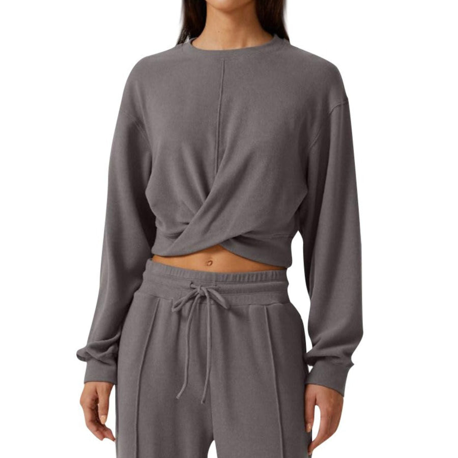 Twist-Front Long Sleeve Top and Pants Set Apparel Accessories