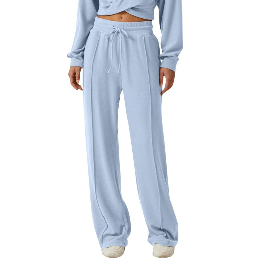 Twist-Front Long Sleeve Top and Pants Set Apparel Accessories