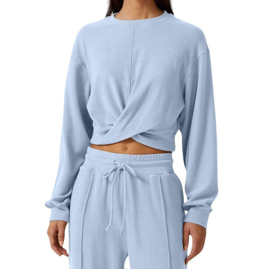 Twist-Front Long Sleeve Top and Pants Set Apparel Accessories