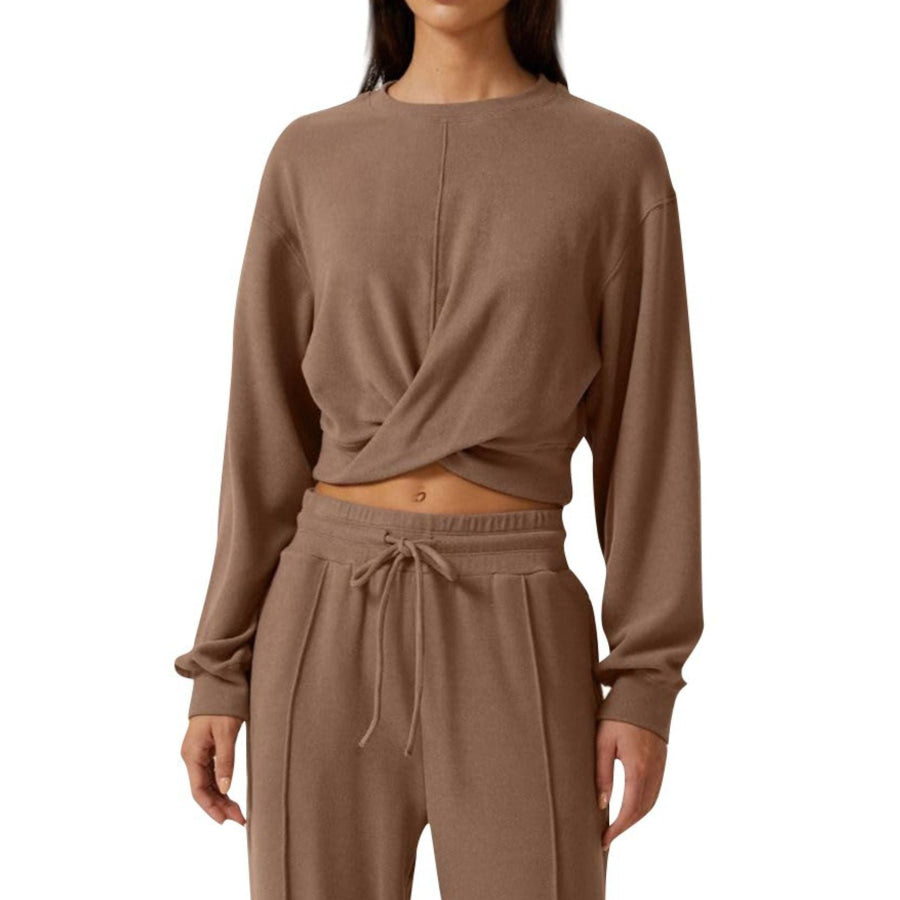 Twist-Front Long Sleeve Top and Pants Set Apparel Accessories