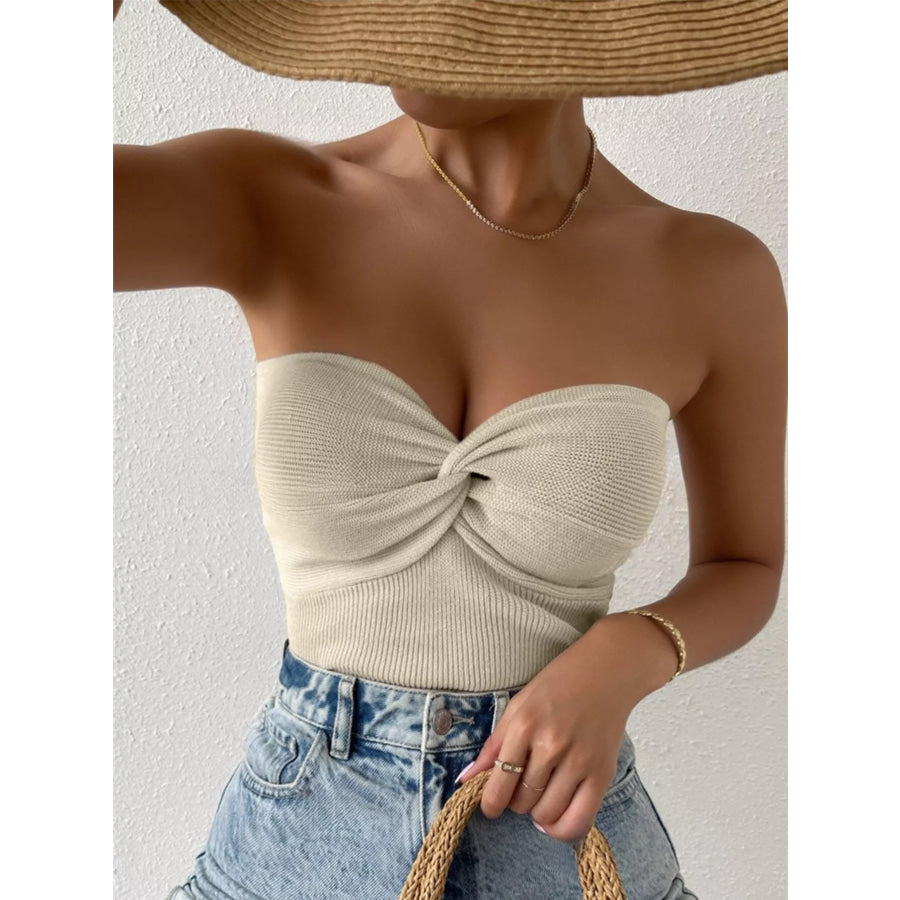 Twist-Front Ribbed Knit Tube Apparel and Accessories