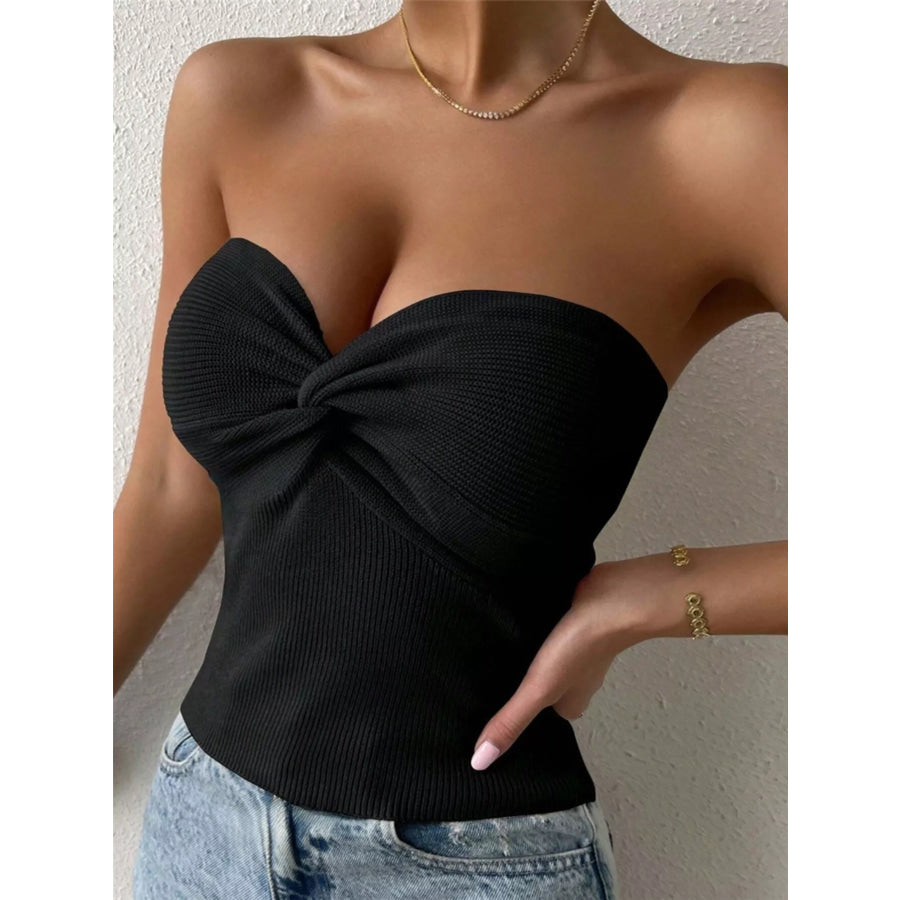 Twist-Front Ribbed Knit Tube Black / S Apparel and Accessories