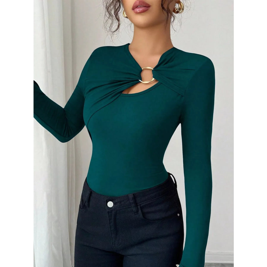 Twist Front Ring Detail Long Sleeve T-Shirt Apparel and Accessories