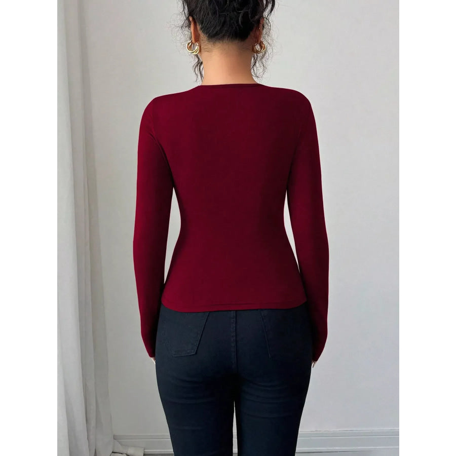 Twist Front Ring Detail Long Sleeve T-Shirt Apparel and Accessories