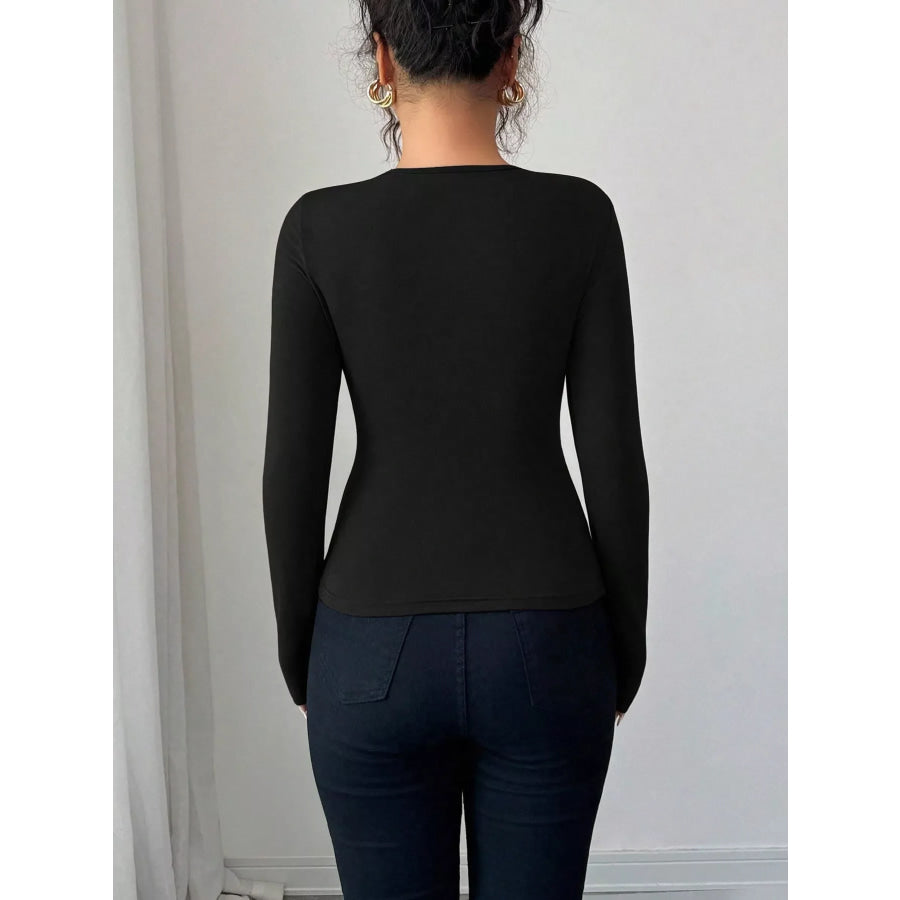 Twist Front Ring Detail Long Sleeve T-Shirt Apparel and Accessories