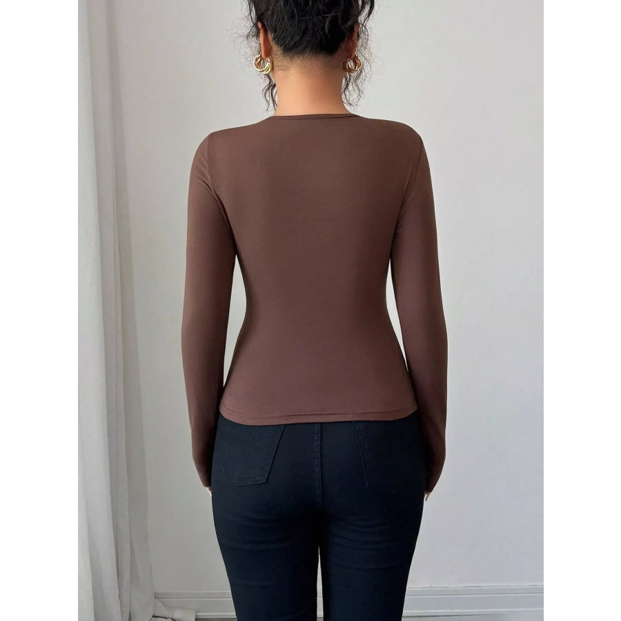 Twist Front Ring Detail Long Sleeve T-Shirt Apparel and Accessories