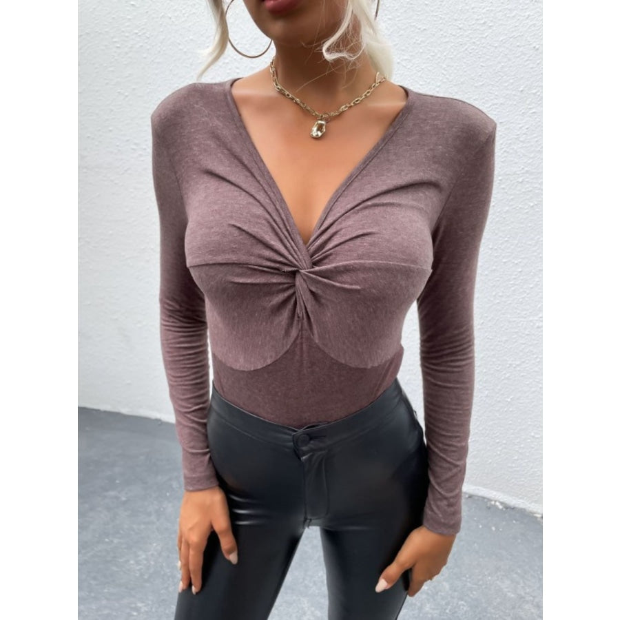 Twist Front V-Neck Long Sleeve Bodysuit