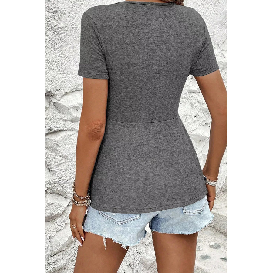 Twist Front V-Neck Short Sleeve Casual Blouse Apparel and Accessories