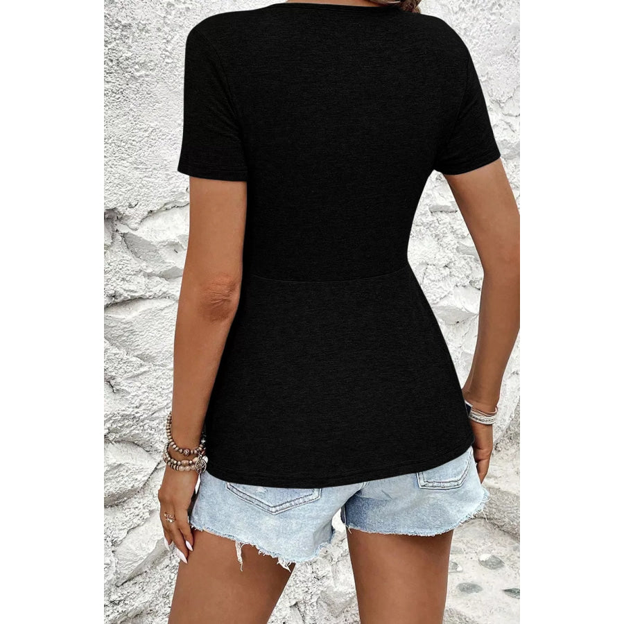 Twist Front V-Neck Short Sleeve Casual Blouse Apparel and Accessories