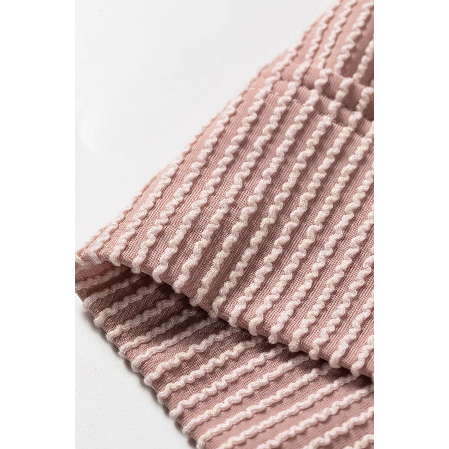 Twist Ribbed Zipper Collar Drop Shoulder Long Sleeve Top Apparel and Accessories