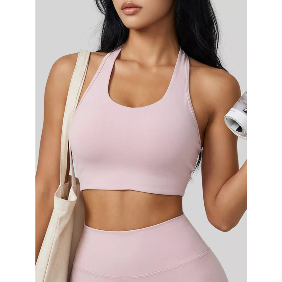 Twisted Back Halter Neck Active Bra Dusty Pink / S Apparel and Accessories