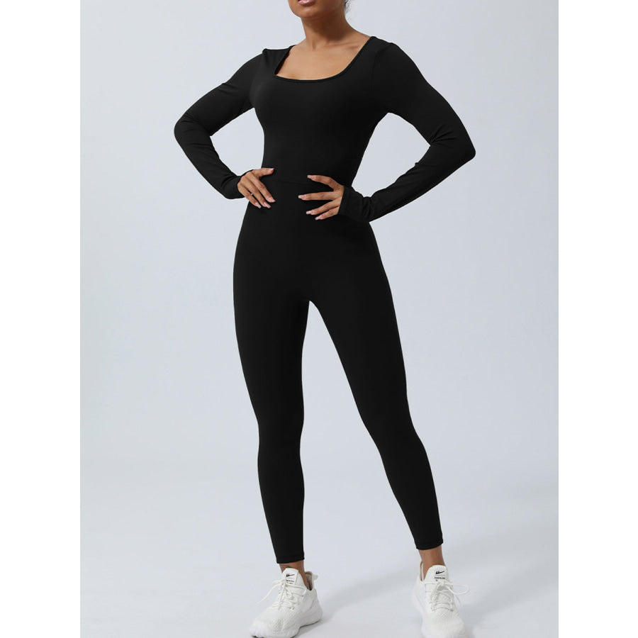 Twisted Backless Long Sleeve Jumpsuit Black / S Apparel and Accessories