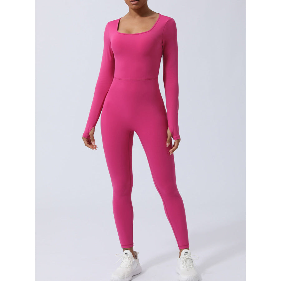 Twisted Backless Long Sleeve Jumpsuit Hot Pink / S Apparel and Accessories