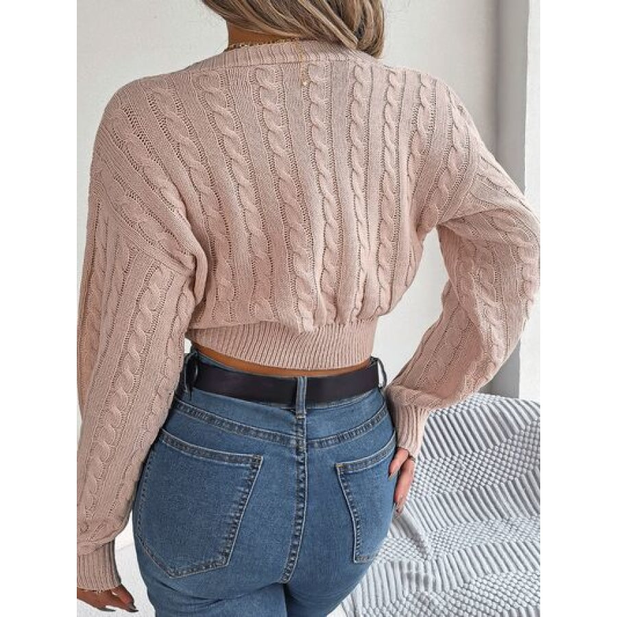 Twisted Cable-Knit V-Neck Sweater Blush Pink / S Clothing