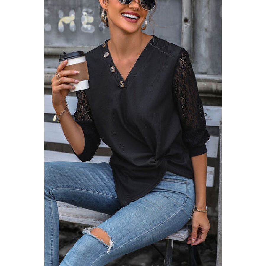 Twisted Decorative Button Long Sleeve T-Shirt Clothing