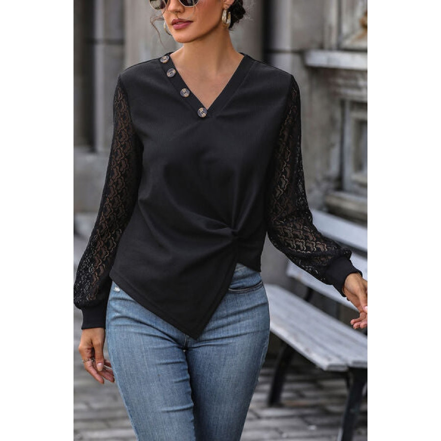 Twisted Decorative Button Long Sleeve T-Shirt Clothing