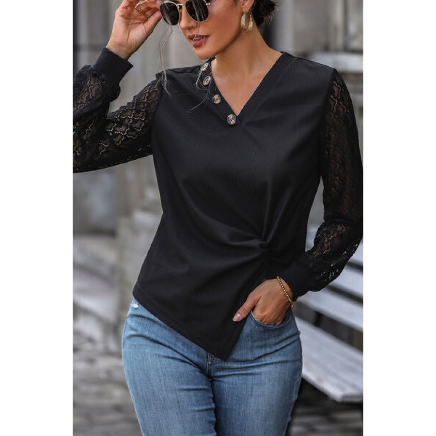 Twisted Decorative Button Long Sleeve T-Shirt Clothing