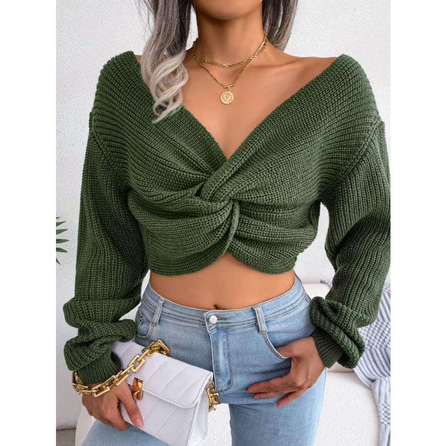 Twisted Front Cropped Sweater Apparel and Accessories